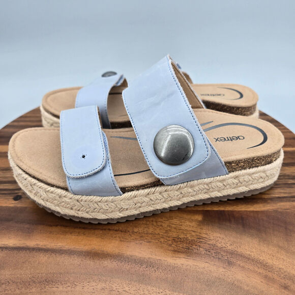 Aetrex Sofie Sandals Women's 7.5 Blue Leather Straps Comfort Buttons Platform - Picture 3 of 11